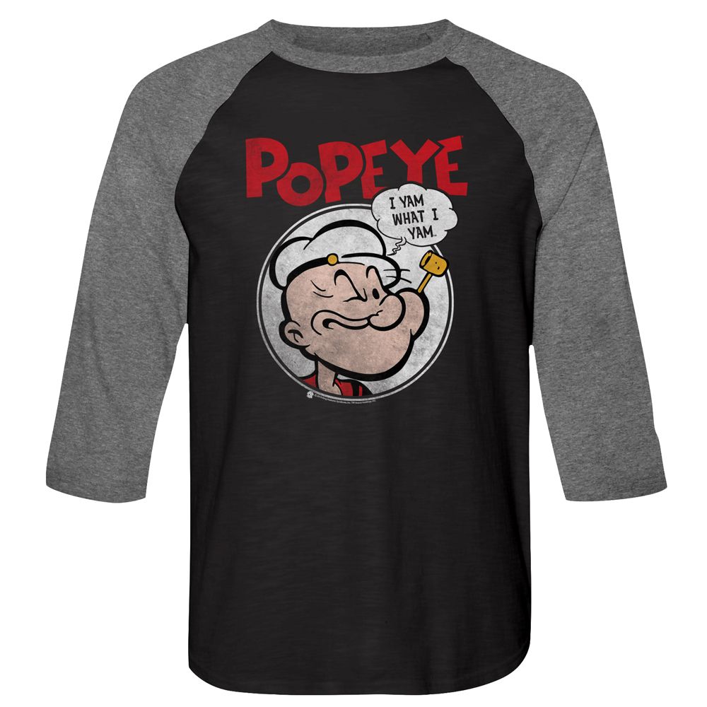 POPEYE-YAM-VINTAGE BLACK/PREMIUM HEATHER ADULT 3/4 SLEEVE RAGLAN
