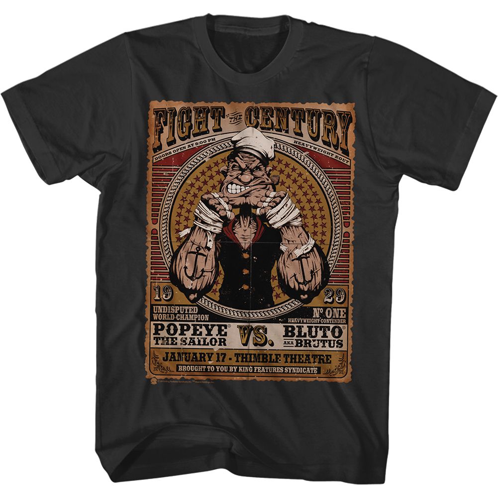 POPEYE-FIGHT OF THE CENTURY-BLACK ADULT S/S TSHIRT