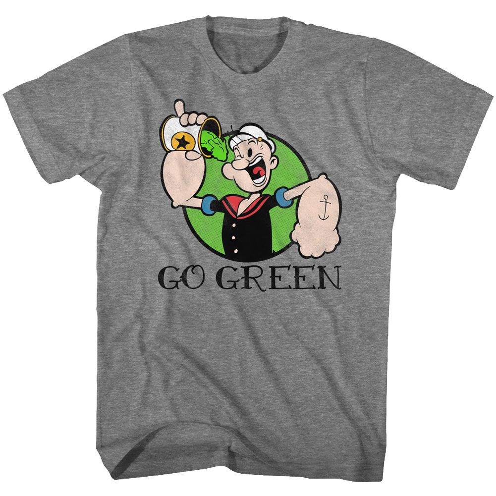 POPEYE-GO GREEN-GRAPHITE HEATHER ADULT S/S TSHIRT