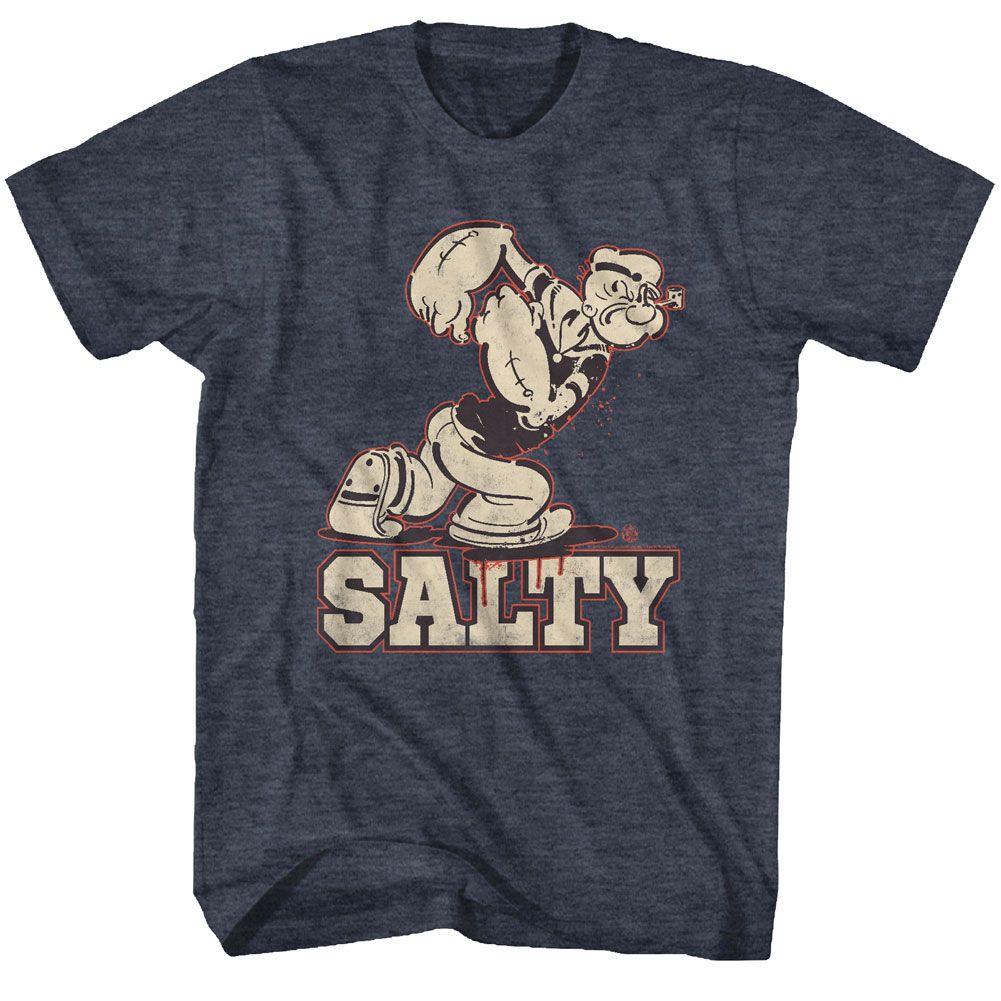 POPEYE-SALTY-NAVY HEATHER ADULT S/S TSHIRT