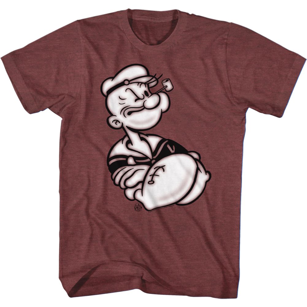 POPEYE-ARMS CROSSED-VINTAGE MAROON HEATHER ADULT S/S TSHIRT