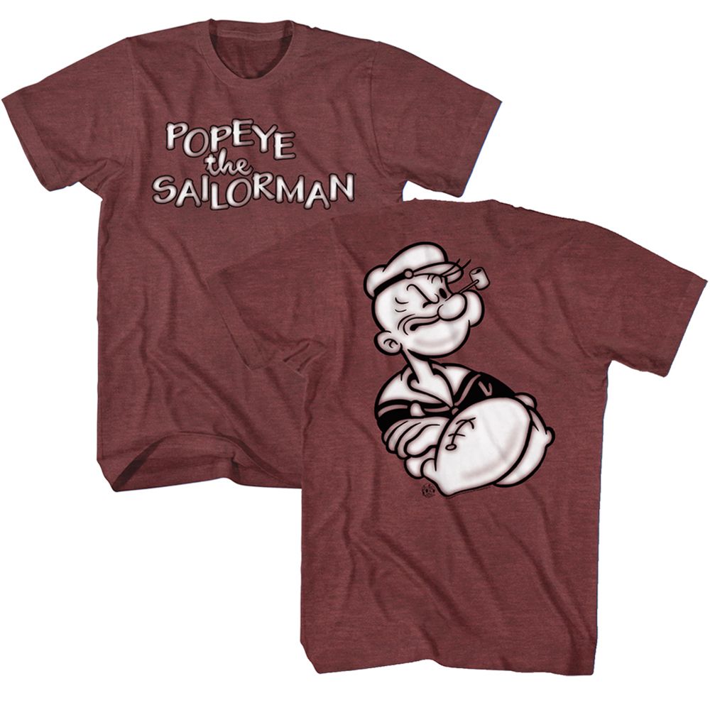 POPEYE-TWO SIDED ARMS CROSSED-VINTAGE MAROON HEATHER ADULT S/S ***F&B*** TSHIRT