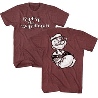 Thumbnail for POPEYE-TWO SIDED ARMS CROSSED-VINTAGE MAROON HEATHER ADULT S/S ***F&B*** TSHIRT