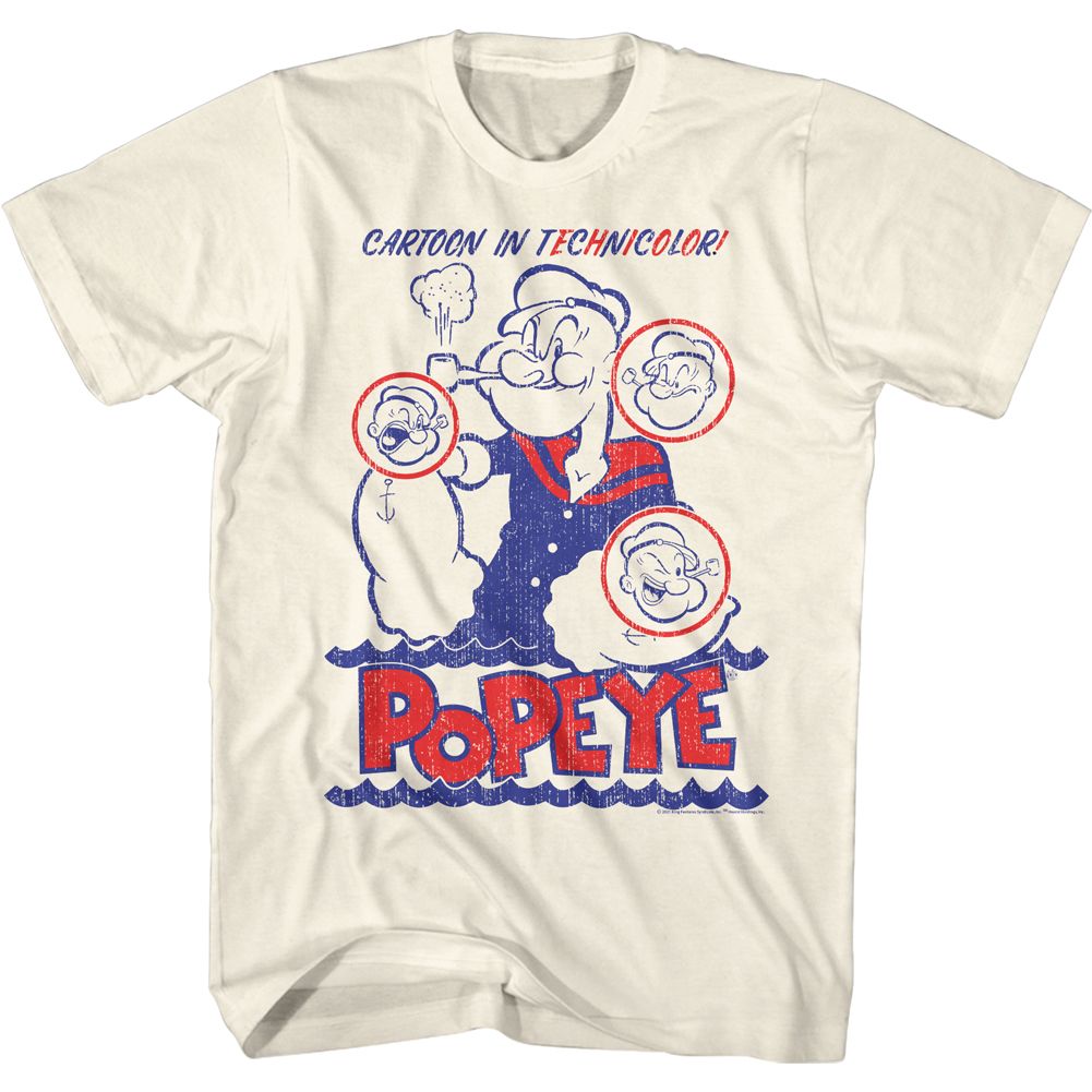 POPEYE-CARTOON IN TECHNICOLOR-NATURAL ADULT S/S TSHIRT