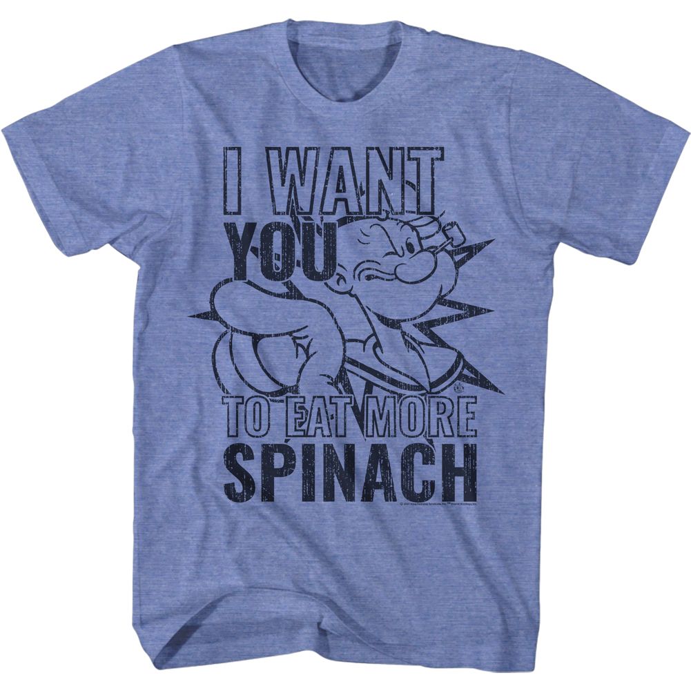 POPEYE-I WANT YOU TO EAT MORE-LIGHT BLUE HEATHER ADULT S/S TSHIRT