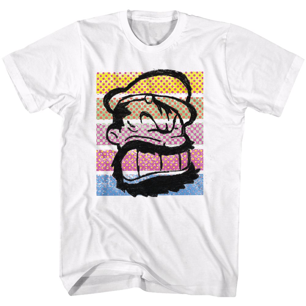 POPEYE-BRUTUS COLOR STRIPES-WHITE ADULT S/S TSHIRT