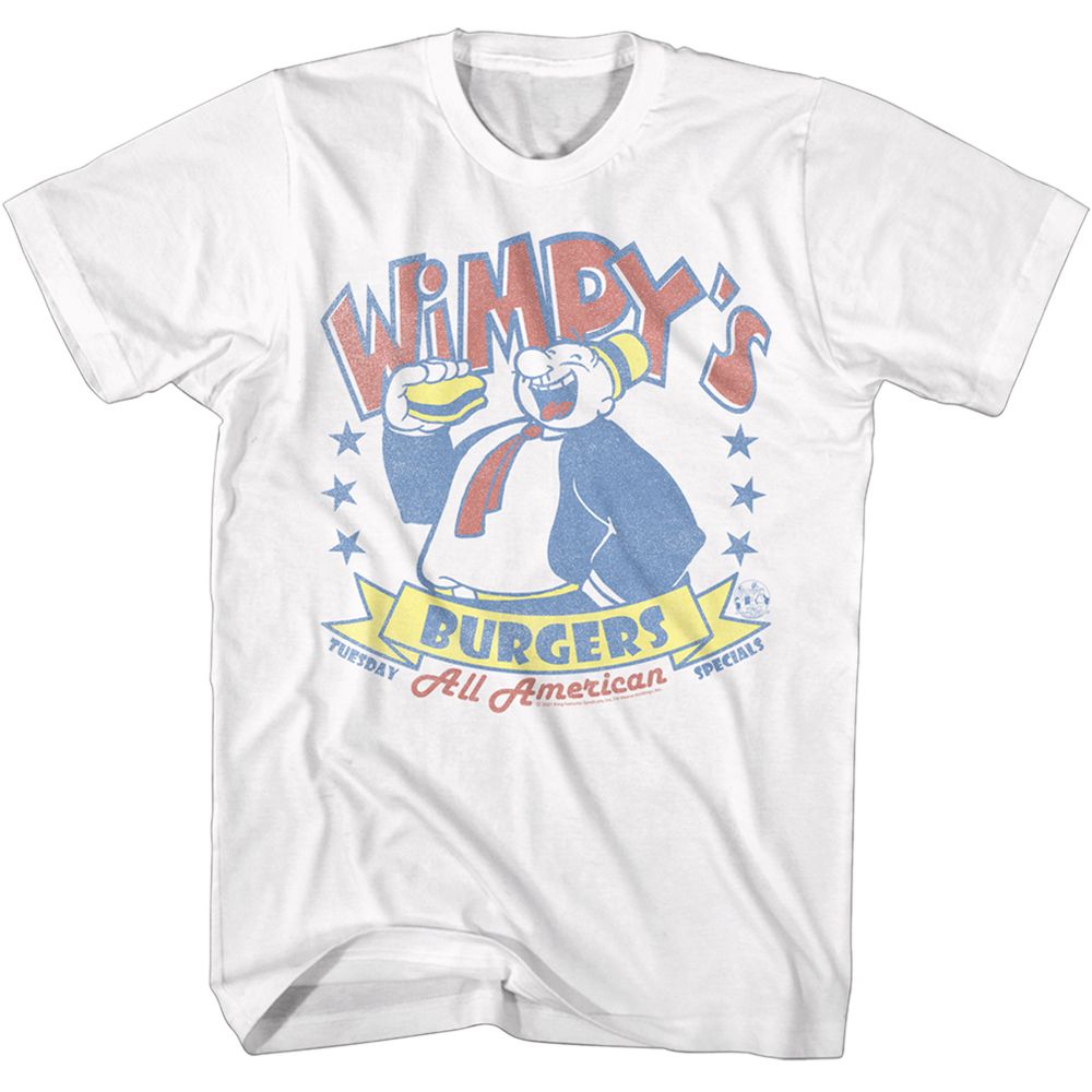 POPEYE-WHIMPYS BURGERS-WHITE ADULT S/S TSHIRT