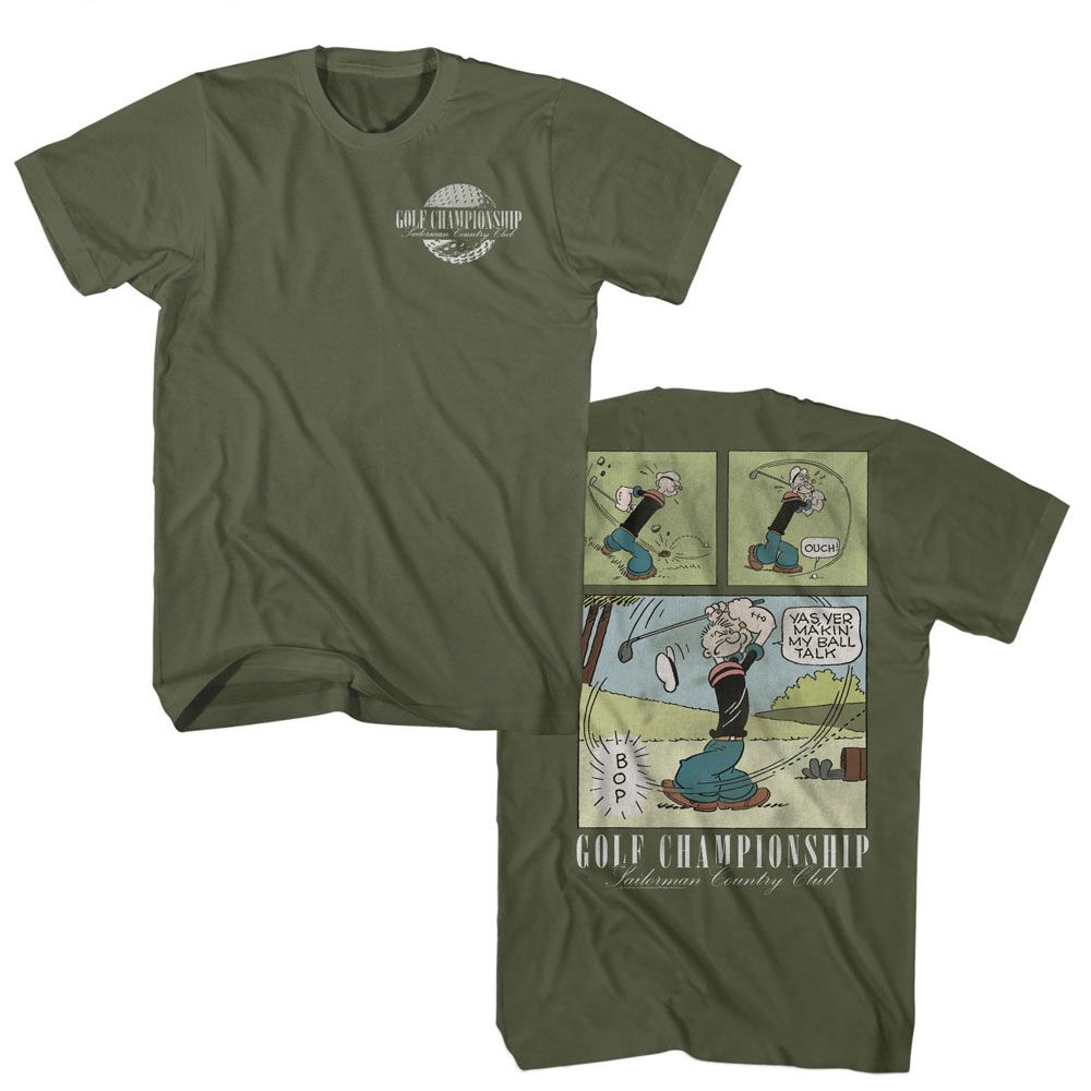 POPEYE-POPEYE GOLF COMIC F B-MILITARY GREEN ADULT S/S TSHIRT