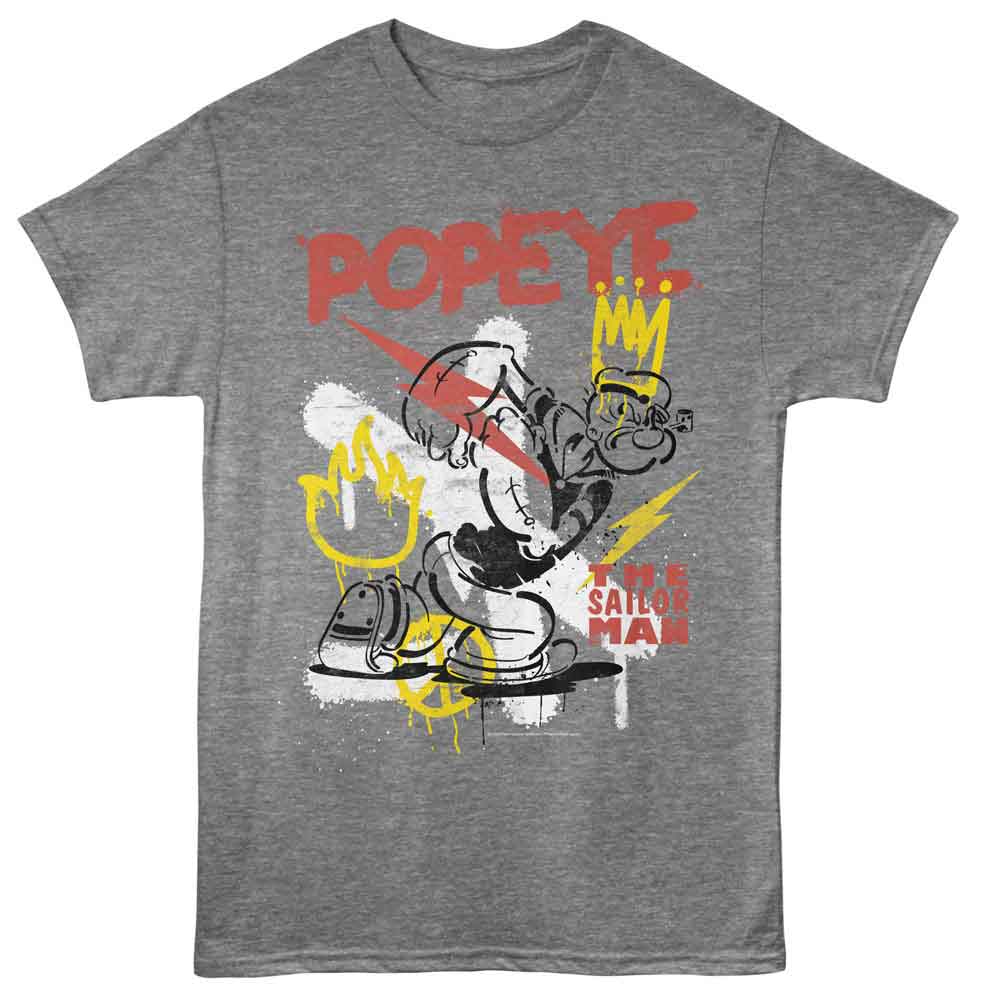 POPEYE-POPEYE GRAFFITI-GRAPHITE HEATHER ADULT S/S TSHIRT