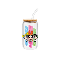 Thumbnail for Power Puff Girls Trio  16oz Glass Tumbler w Bamboo Lid and Glass Straw – 12 pc ppk ($6.00 each)