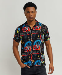 Thumbnail for Street Art Viscose Button-Down Short Sleeve Shirt