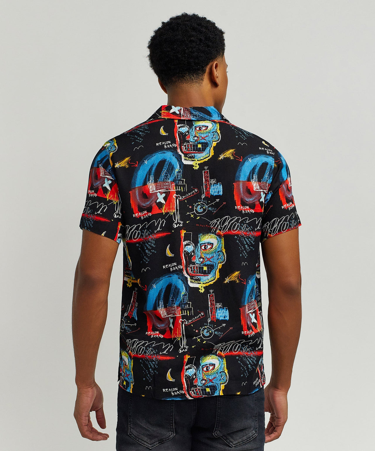 Street Art Viscose Button-Down Short Sleeve Shirt