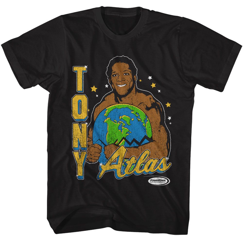 POWERTOWN-POWERTOWN TONY ATLAS HOLDING EARTH-BLACK ADULT S/S TSHIRT