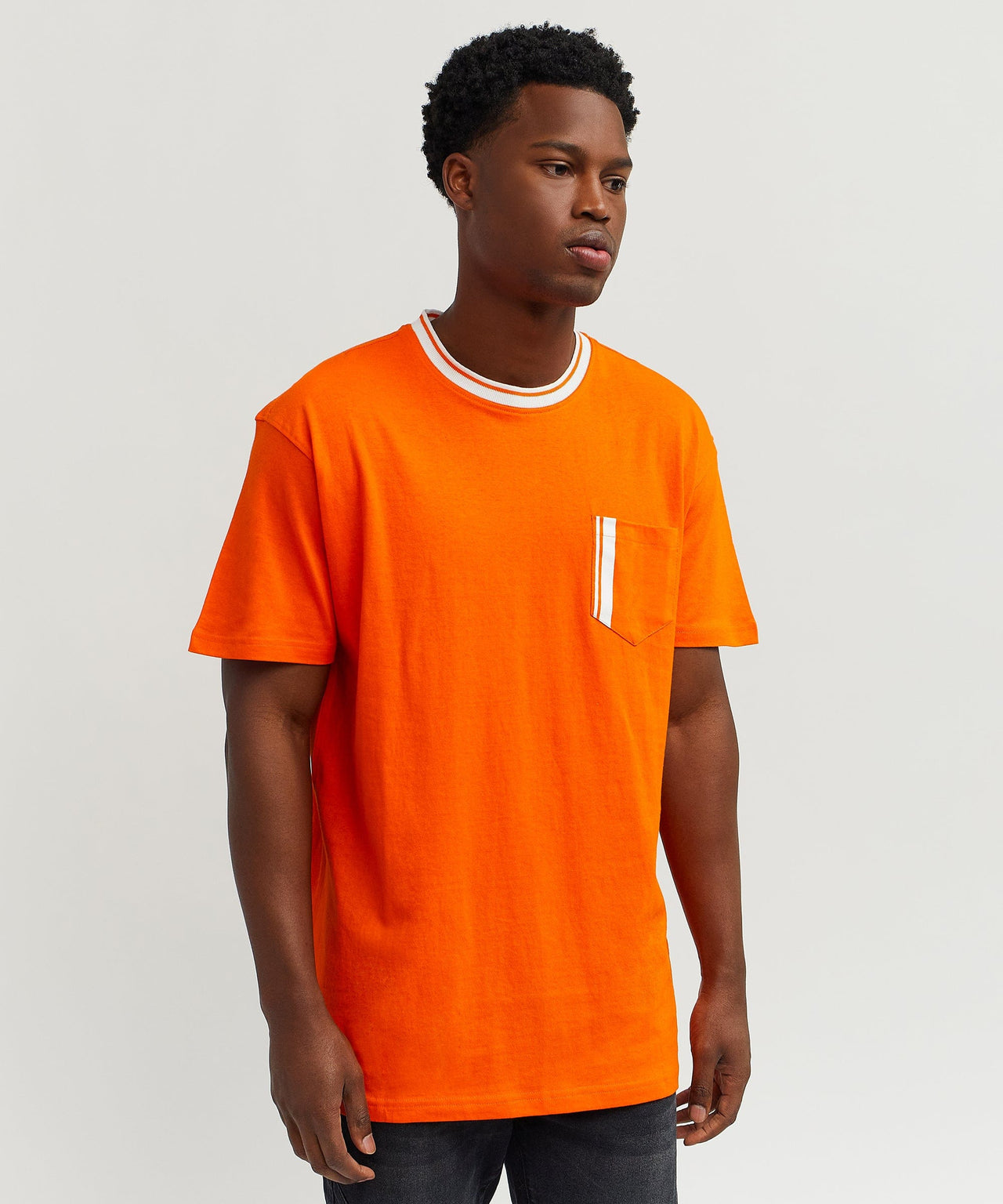 Pocket Stripe Contrast T-Shirt - Orange