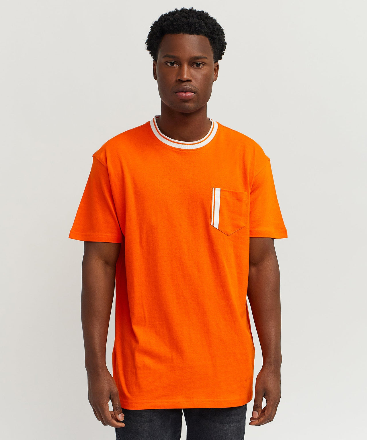 Pocket Stripe Contrast T-Shirt - Orange