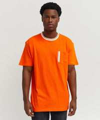 Thumbnail for Pocket Stripe Contrast T-Shirt - Orange