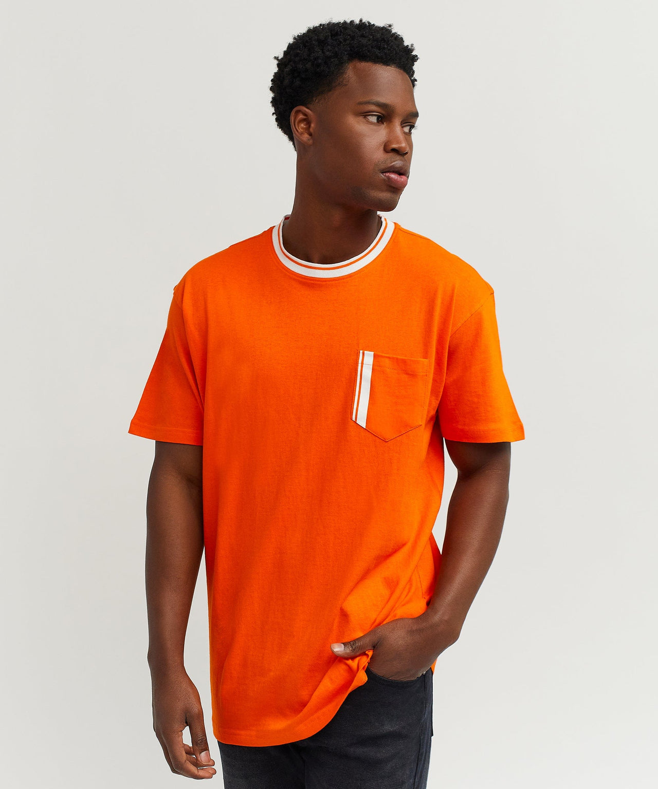 Pocket Stripe Contrast T-Shirt - Orange