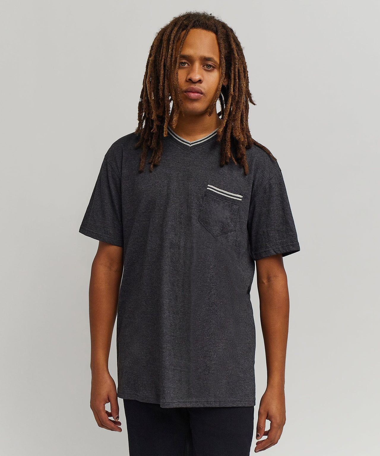 Pocket Stripe Contrast V-Neck T-Shirt