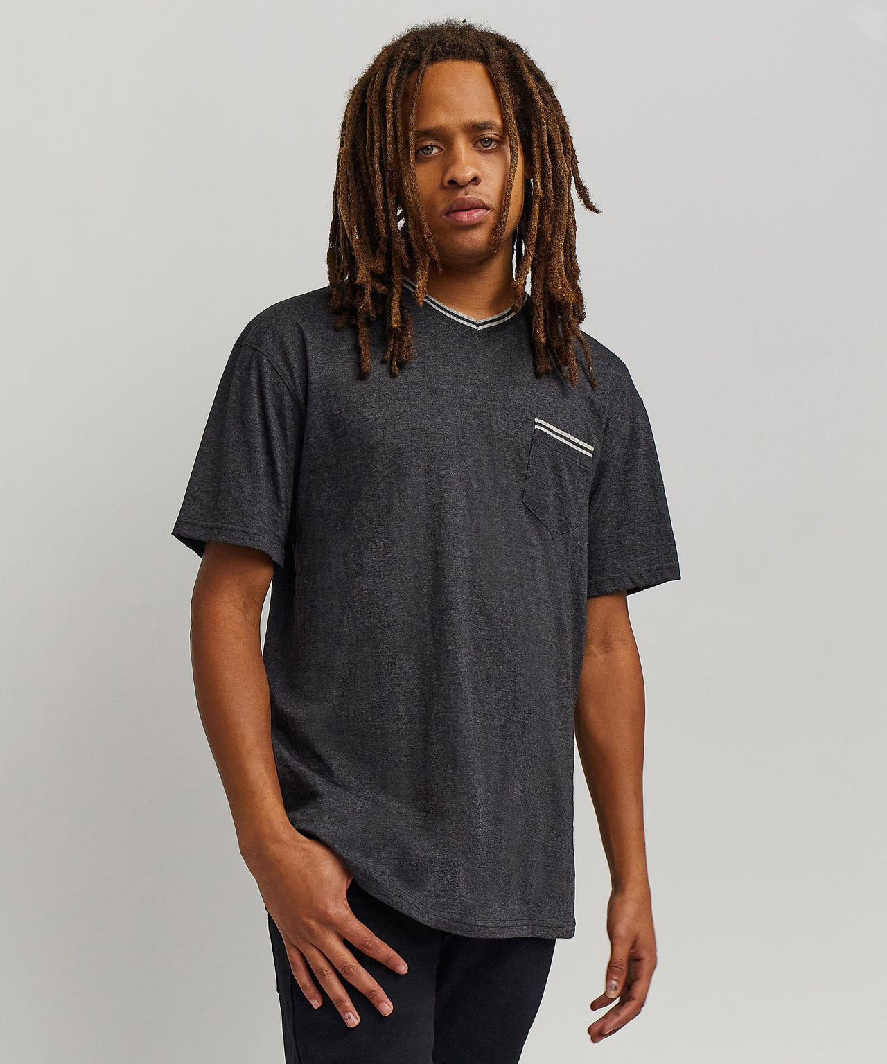 Pocket Stripe Contrast V-Neck T-Shirt