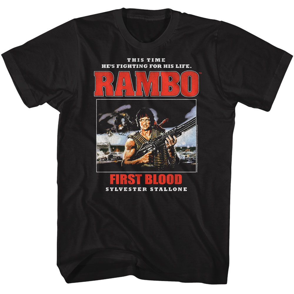 RAMBO-RAMBO TEXT STACK-BLACK ADULT S/S TSHIRT