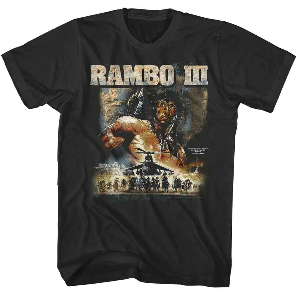 RAMBO-RAMBO 3 CHOPPER POSTER-SMOKE ADULT S/S TSHIRT