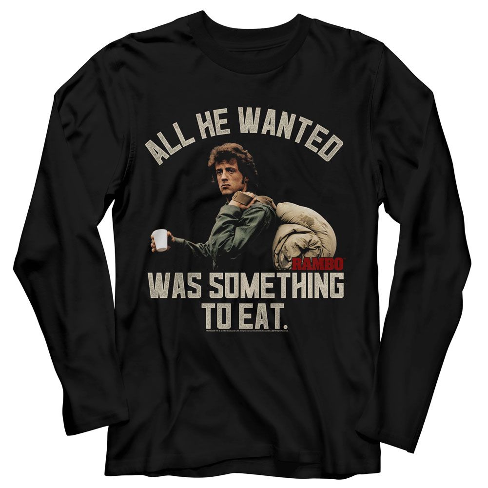 RAMBO-SOMETHING TO EAT-BLACK ADULT L/S TSHIRT