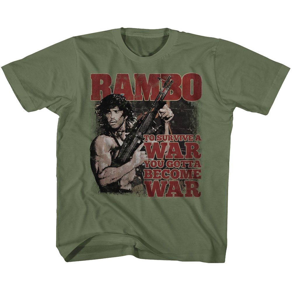 RAMBO-BECOME WAR-MILITARY GREEN YOUTH S/S TSHIRT