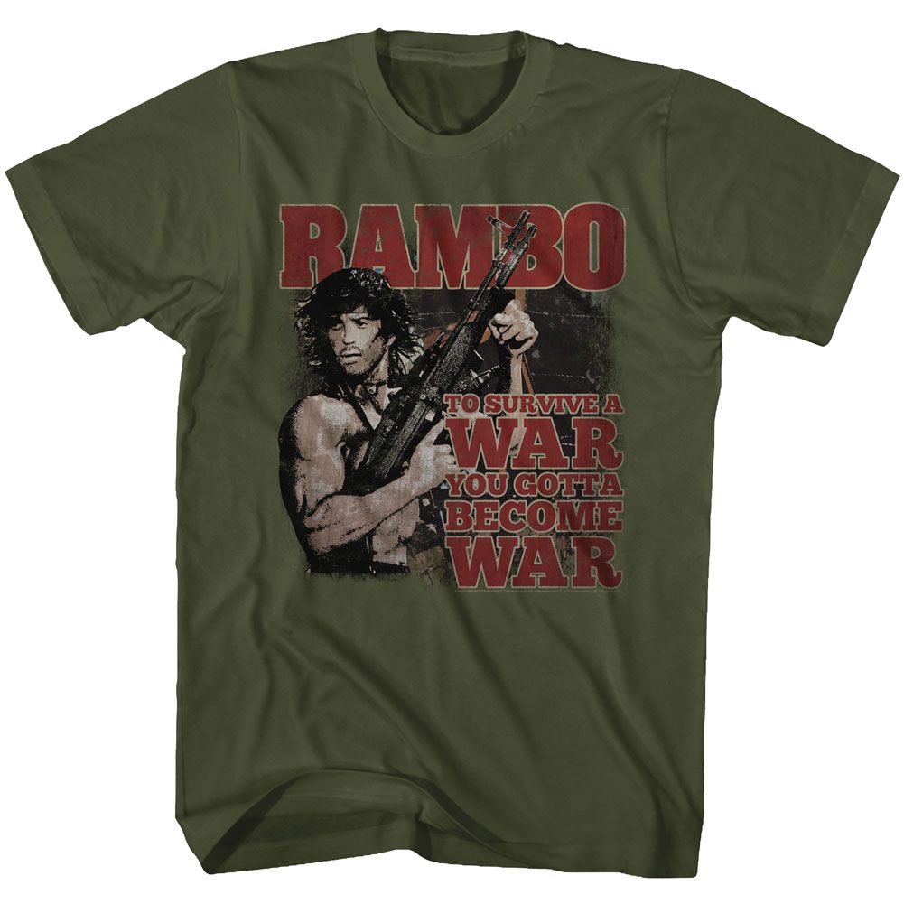 RAMBO-BECOME WAR-MILITARY GREEN ADULT S/S TSHIRT