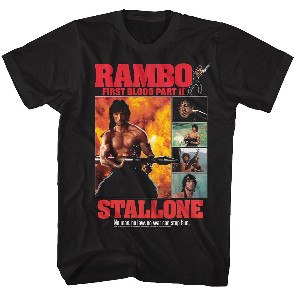 RAMBO-PART II COLLAGE-BLACK ADULT S/S TSHIRT