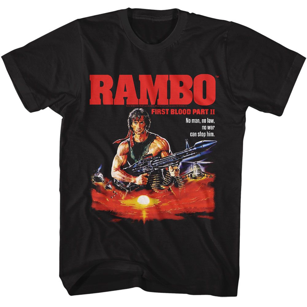 RAMBO-RAMBO NO MAN NO LAW-BLACK ADULT S/S TSHIRT