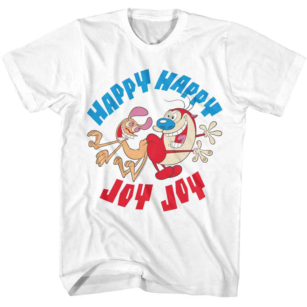 REN AND STIMPY-REN AND STIMPY HAPPY HAPPY JOY JOY-WHITE ADULT S/S TSHIRT