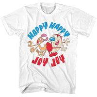 Thumbnail for REN AND STIMPY-REN AND STIMPY HAPPY HAPPY JOY JOY-WHITE ADULT S/S TSHIRT