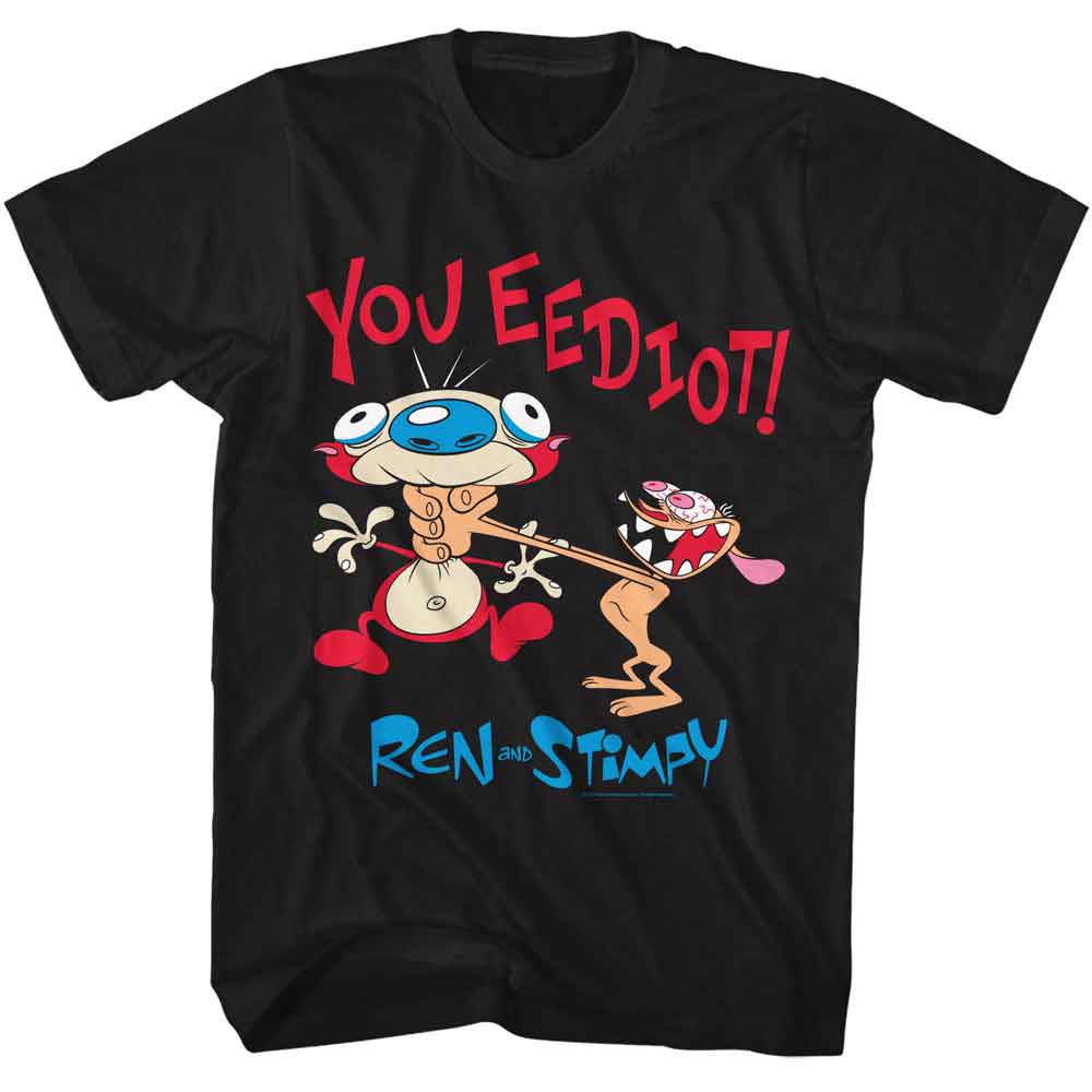 REN AND STIMPY-REN AND STIMPY YOU EEDIOT-BLACK ADULT S/S TSHIRT