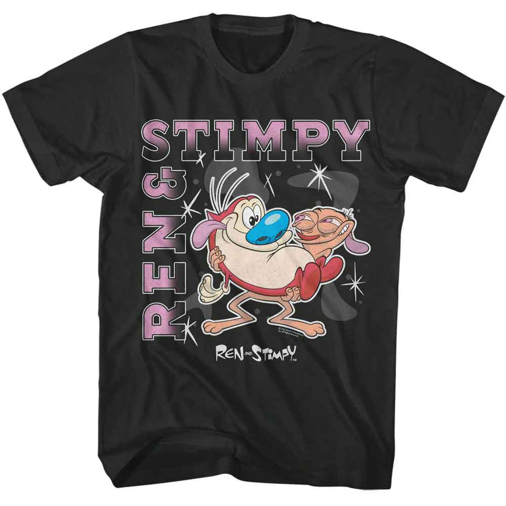 REN AND STIMPY-REN AND STIMPY GRADIENT TEXT SHAPES SPARKLES-SMOKE ADULT S/S TSHIRT