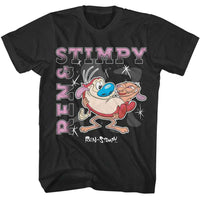 Thumbnail for REN AND STIMPY-REN AND STIMPY GRADIENT TEXT SHAPES SPARKLES-SMOKE ADULT S/S TSHIRT
