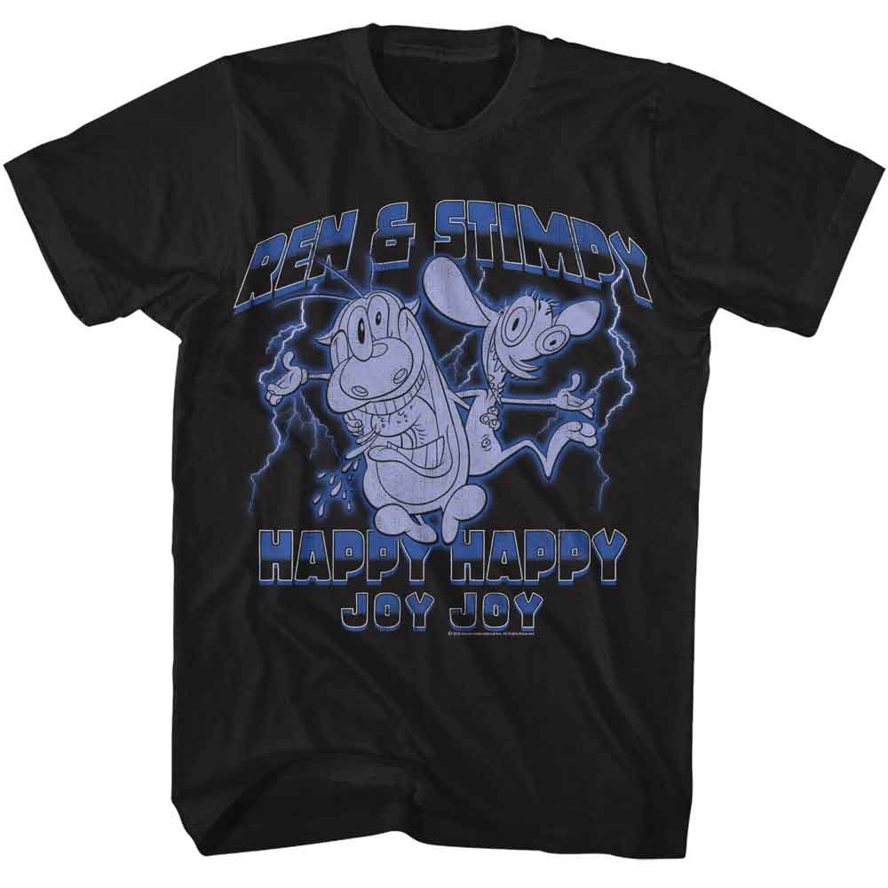 REN AND STIMPY-REN AND STIMPY LIGHTNING-BLACK ADULT S/S TSHIRT