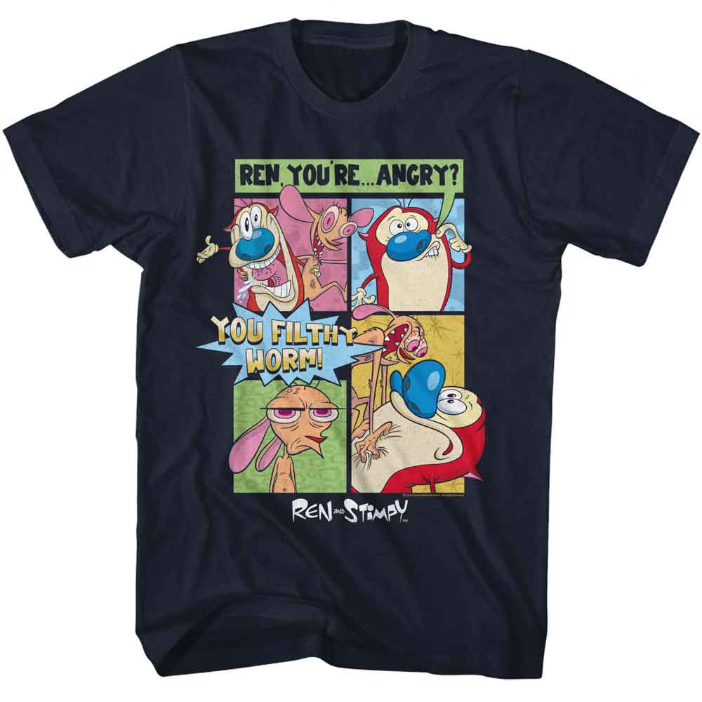 REN AND STIMPY-REN AND STIMPY COMIC-NAVY ADULT S/S TSHIRT