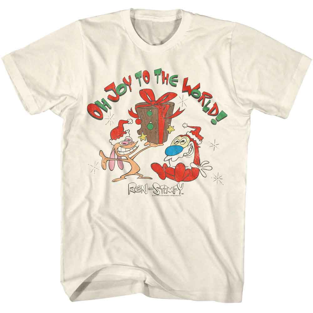 REN AND STIMPY-REN AND STIMPY JOY TO THE WORLD-NATURAL ADULT S/S TSHIRT