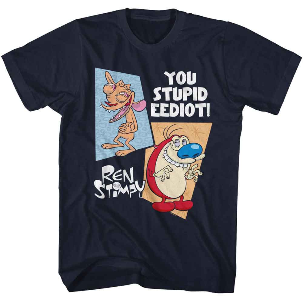 REN AND STIMPY-REN AND STIMPY TWO SHAPES-NAVY ADULT S/S TSHIRT