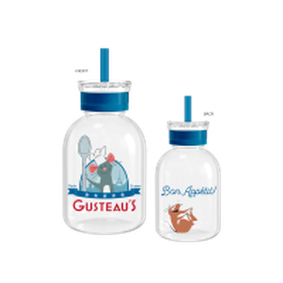 Ratatouille Gusteaus  15oz Glass Milk Bottle w Straw – 12 pc ppk ($7.00 each)