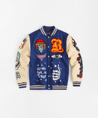 Thumbnail for Born Free Chenille Patched Varsity Jacket