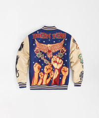 Thumbnail for Born Free Chenille Patched Varsity Jacket