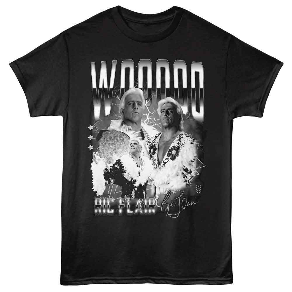 RIC FLAIR-RIC FLAIR B W WOO COLLAGE-BLACK ADULT S/S TSHIRT