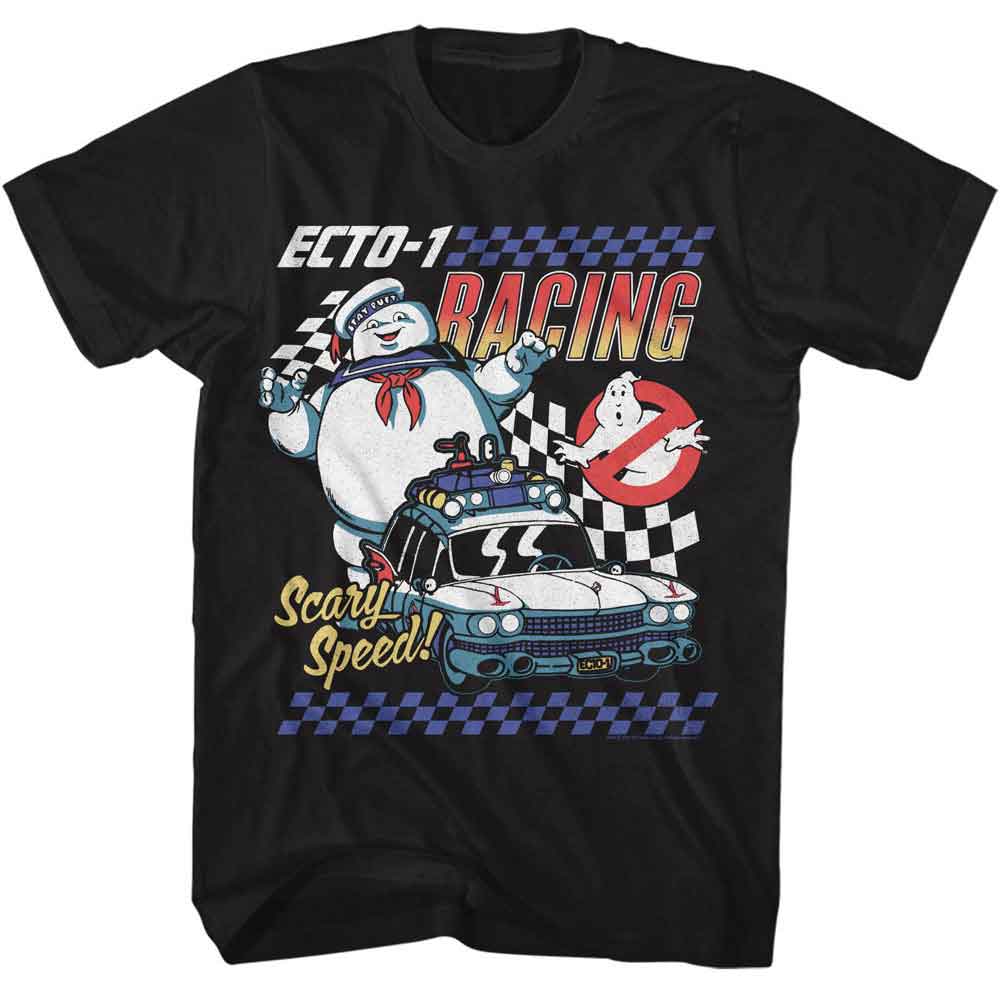 THE REAL GHOSTBUSTERS-RGB ECTO 1 RACING-BLACK ADULT S/S TSHIRT