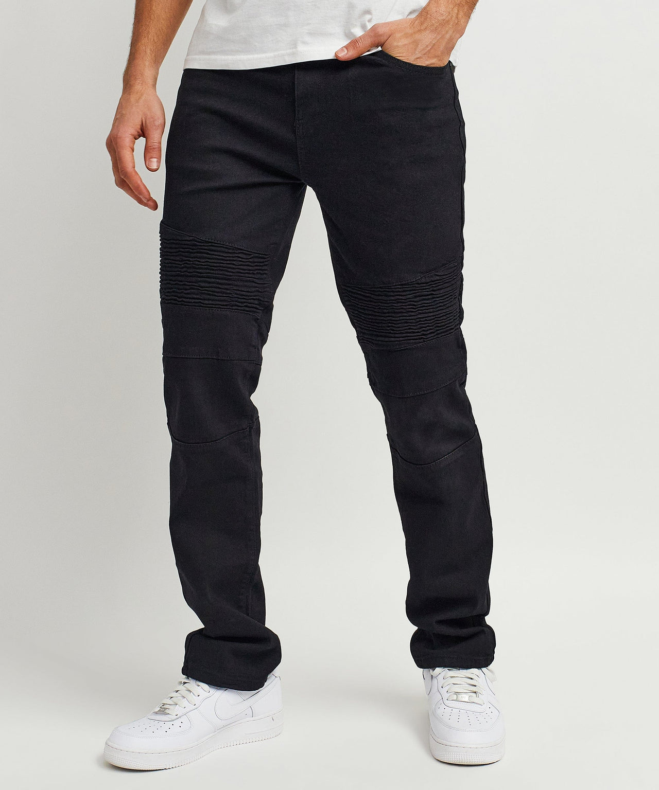 Leroy Waxed Black Moto Denim Jeans