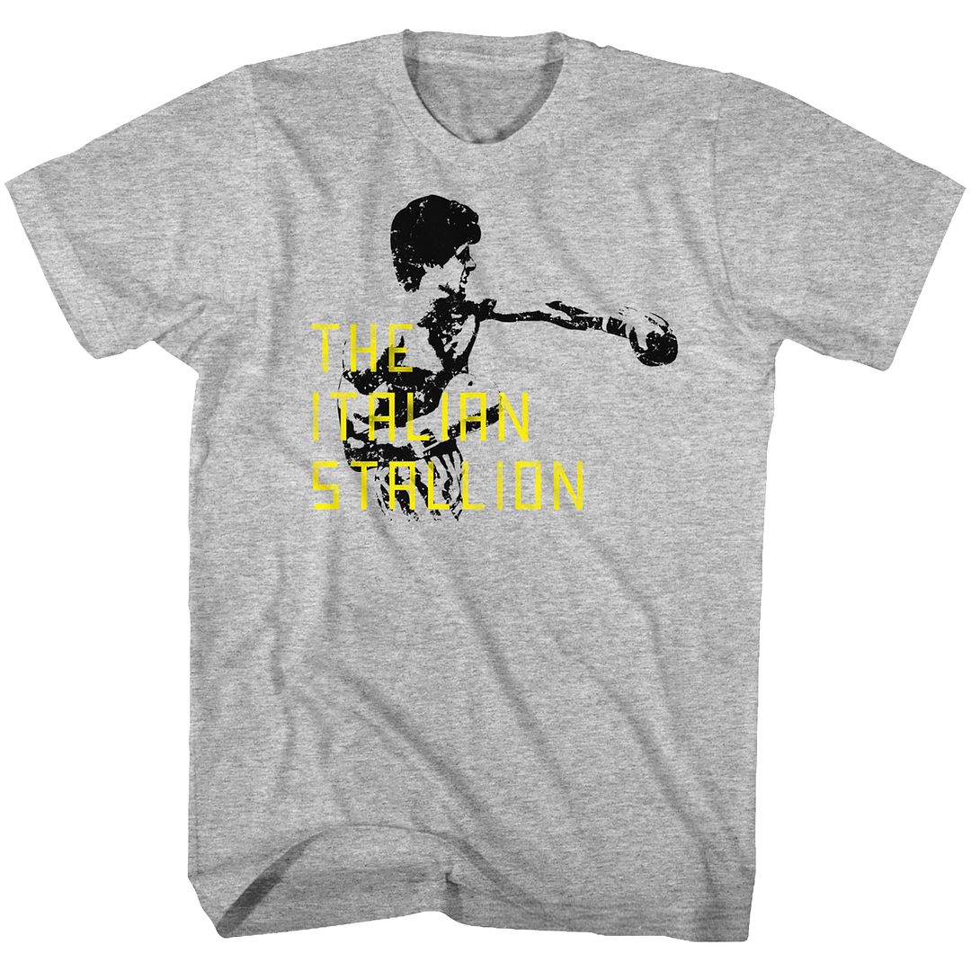 ROCKY-THE STAILLION BLOCK TEXT-GRAY HEATHER ADULT S/S TSHIRT