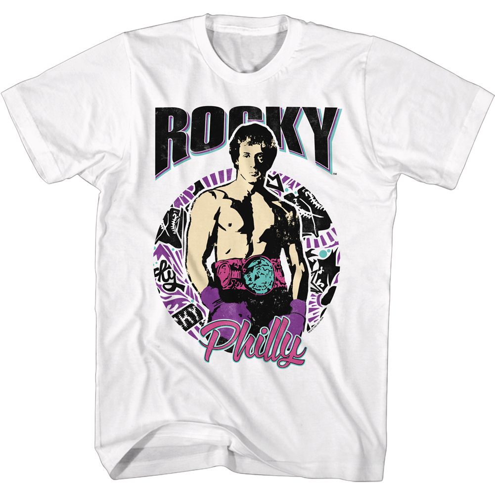 ROCKY-PHILLY CIRCLE-WHITE ADULT S/S TSHIRT