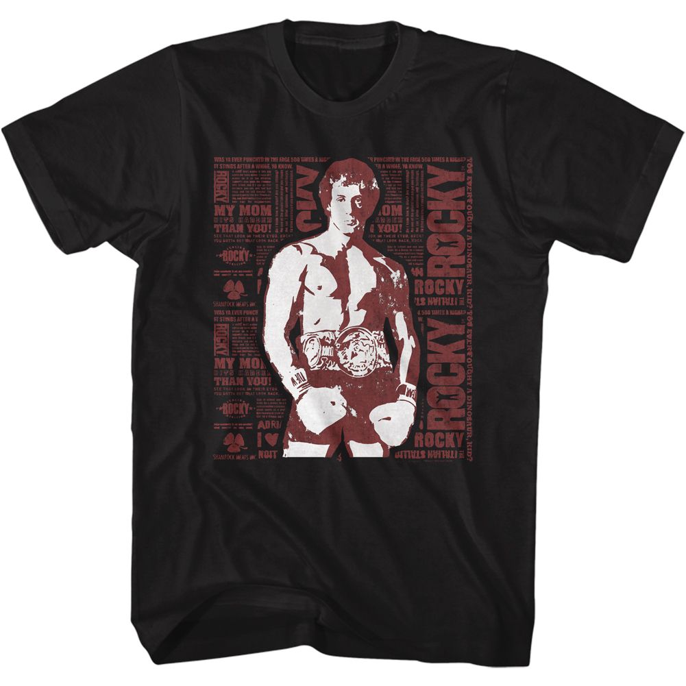 ROCKY-NEWSPAPER PRINT-BLACK ADULT S/S TSHIRT
