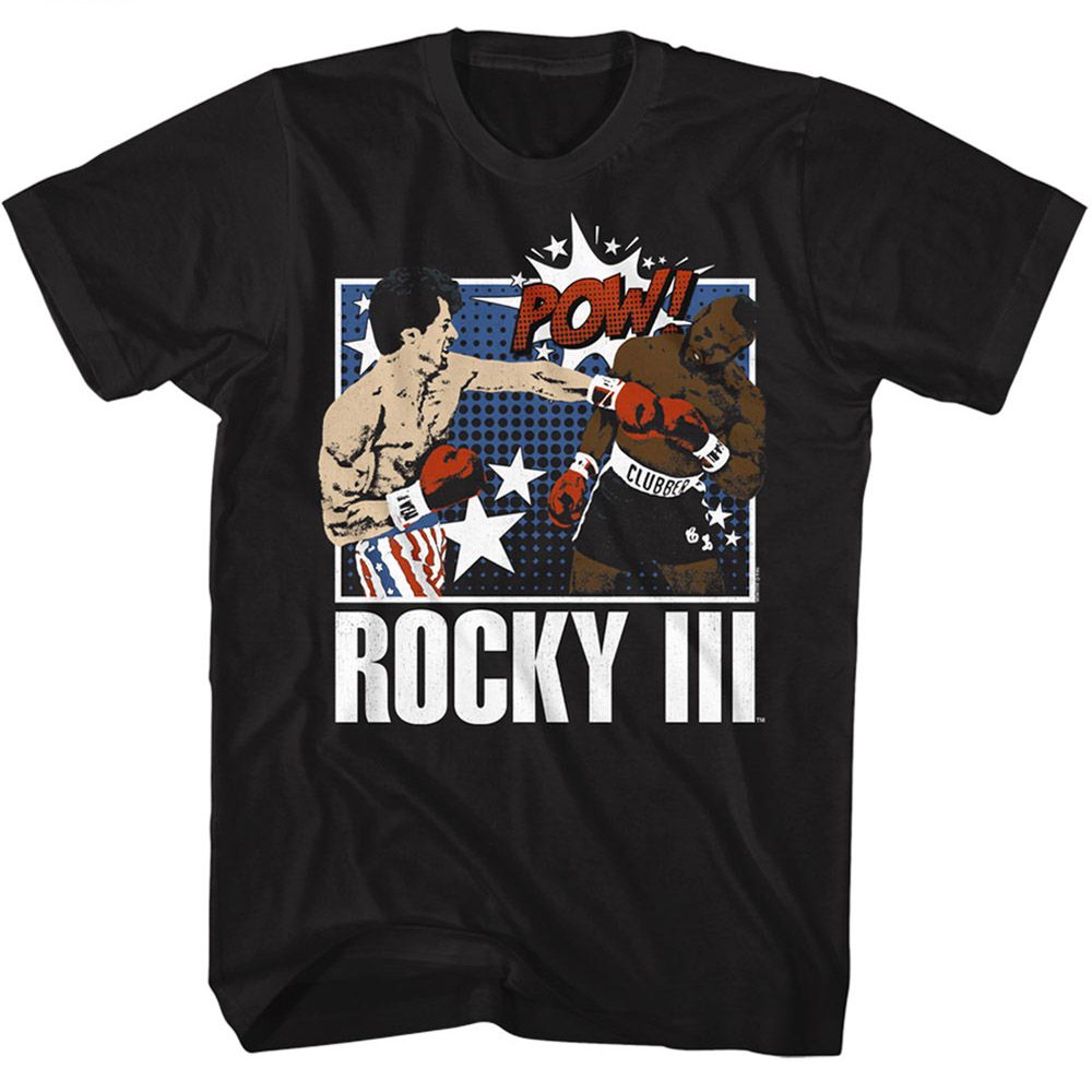 ROCKY-ROCKY COMIC BOOK POW-BLACK ADULT S/S TSHIRT