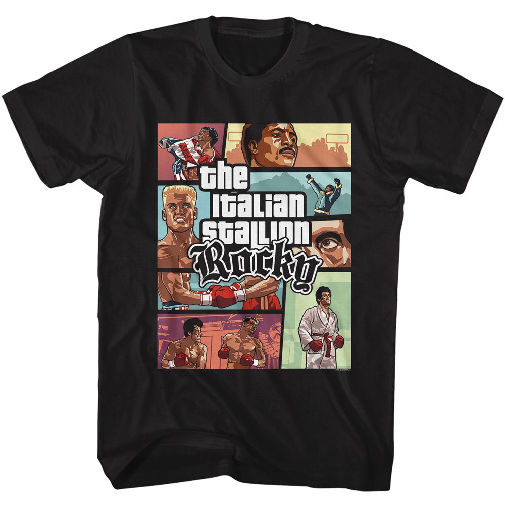 ROCKY-ROCKY SCENE PANELS-BLACK ADULT S/S TSHIRT